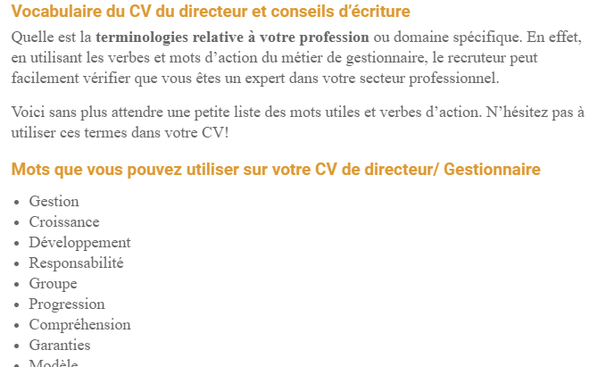 CV gestionnaire: verbes d’action et vocabulaire du métier