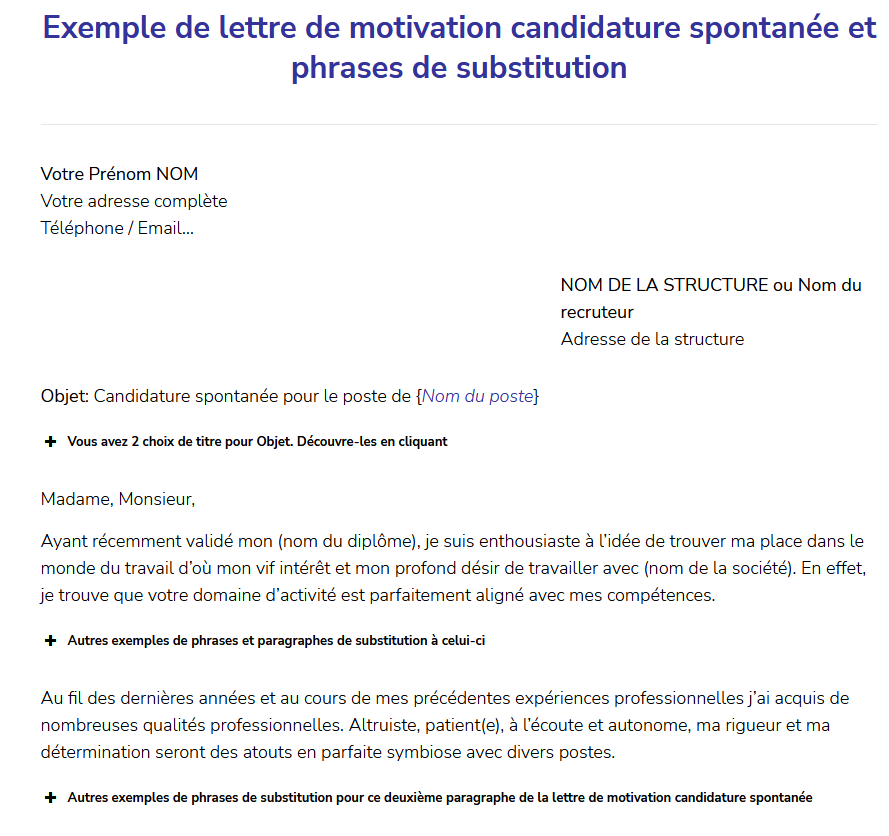 150 Phrases de lettre de motivation candidature spontanée