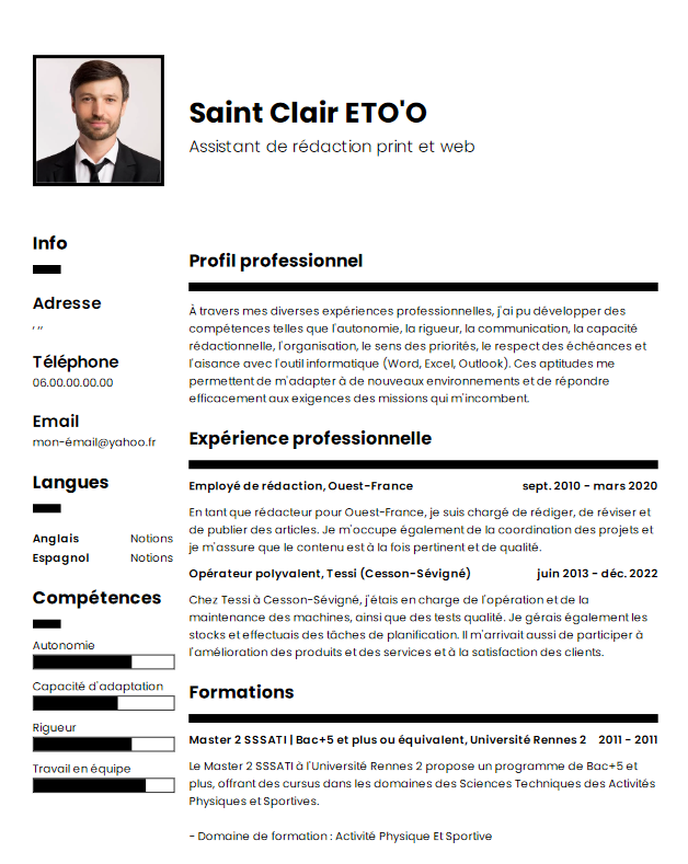 CV et lettre de motivation Assistant(e) de rédaction print et web