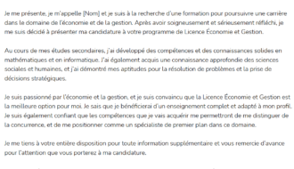 Lettre de motivation parcoursup licence économie et gestion