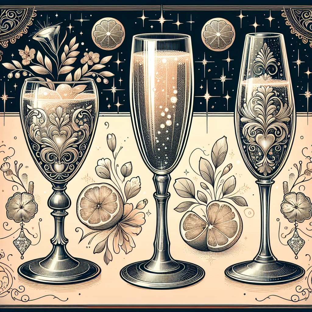 Illustration de vrais Verres à Champagne: - Contenance : Environ 15 cl à 30 cl - Description : Réservés aux boissons pétillantes, souvent de forme flûtée pour conserver les bulles.