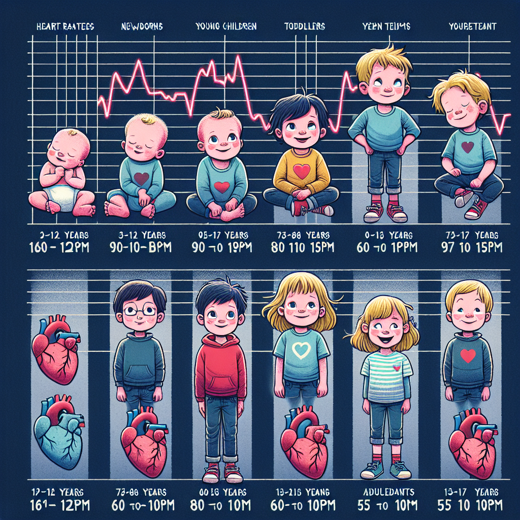 Pour les enfants, la fréquence cardiaque est généralement plus élevée. Voici un tableau récapitulatif : - Nouveau-nés (0-1 mois) : 100 à 160 bpm - Enfants (1-2 ans) : 90 à 150 bpm - Enfants (3-4 ans) : 80 à 120 bpm - Enfants (5-7 ans) : 75 à 115 bpm - Enfants (8-12 ans) : 60 à 105 bpm - Adolescents (13-17 ans) : 55 à 100 bpm